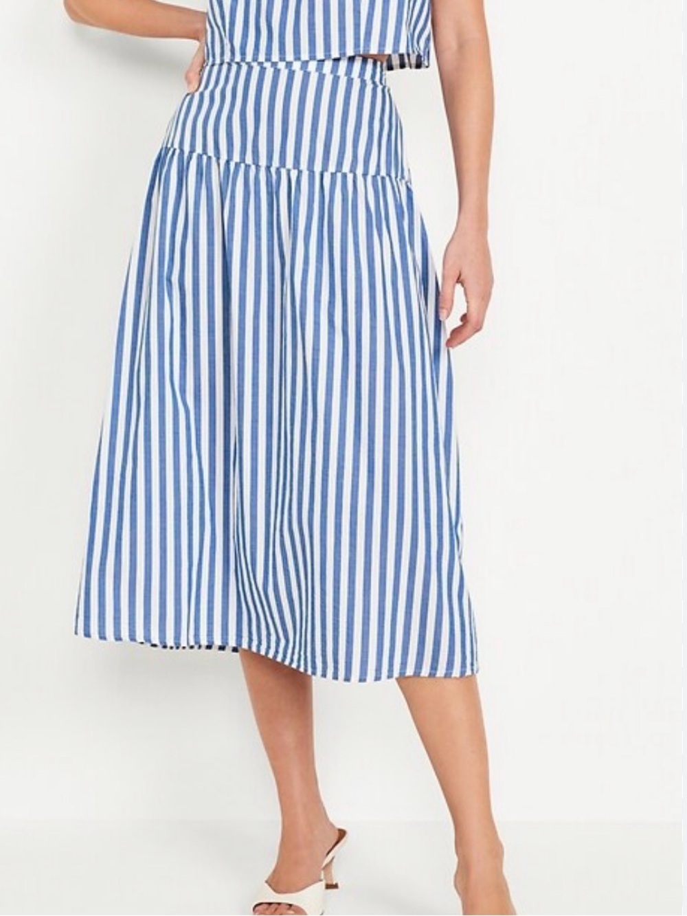 Old Navy Midi Skirt Size Large Dropped-Waist Chambray Blue Stripe